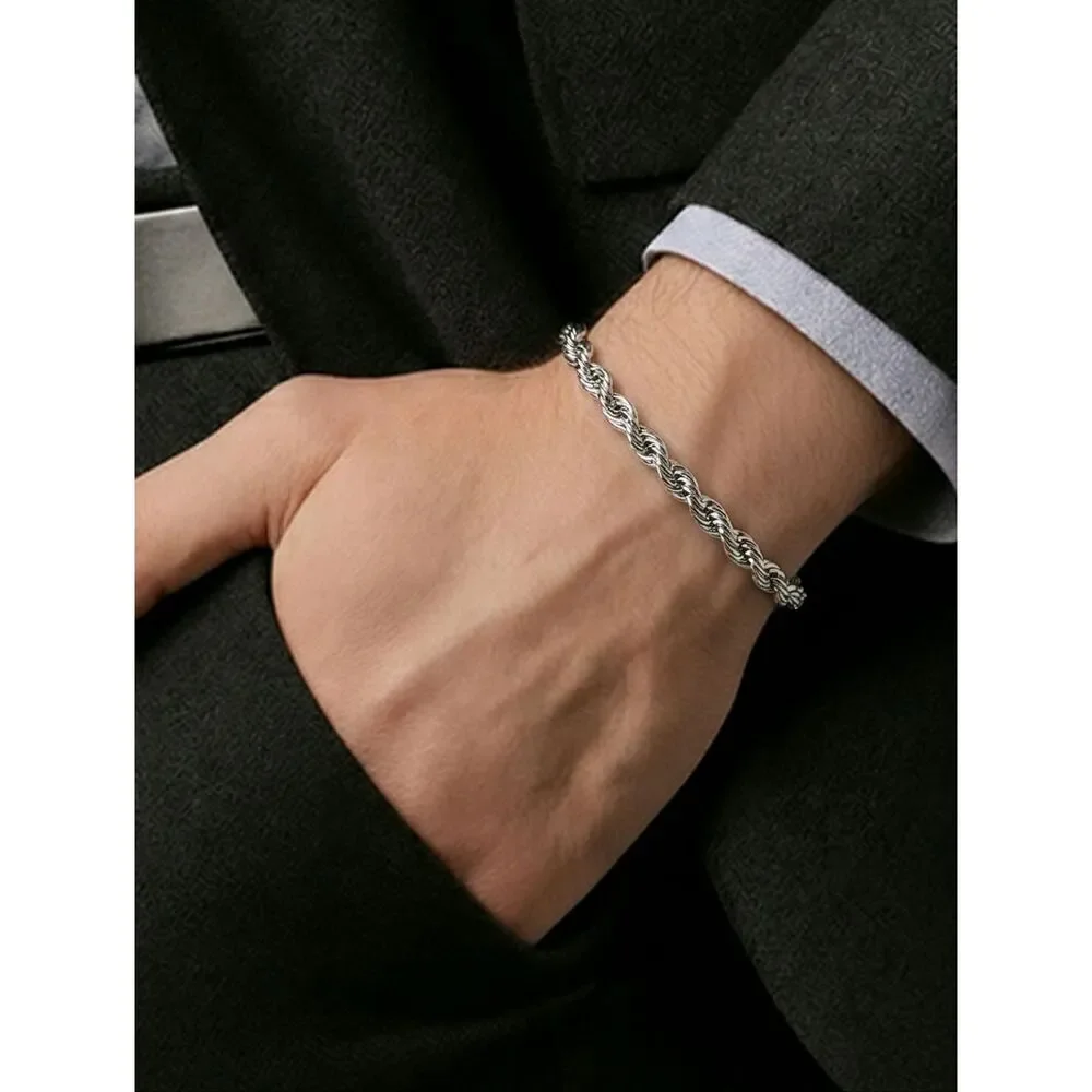 Men’s Rope Chain 4.5mm Twist Bracelet Titanium Steel 8